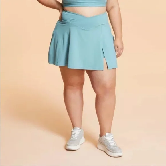 Blogilates Women's Criss Cross Slit High-Rise Skort - Teal Blue NWT - Picture 4 of 8